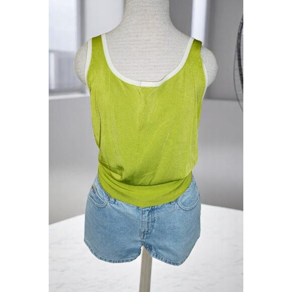 Finity Studio Lime Green Knit Tank Top Women’s Size Medium White Trim Y2K Street - Picture 2 of 8